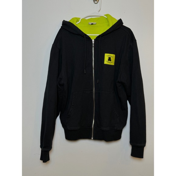 Teddy Fresh Other - Teddy Fresh Thermal Waffle Lined Zip Up Hoodie Black Neon Green Mens Size Medium
